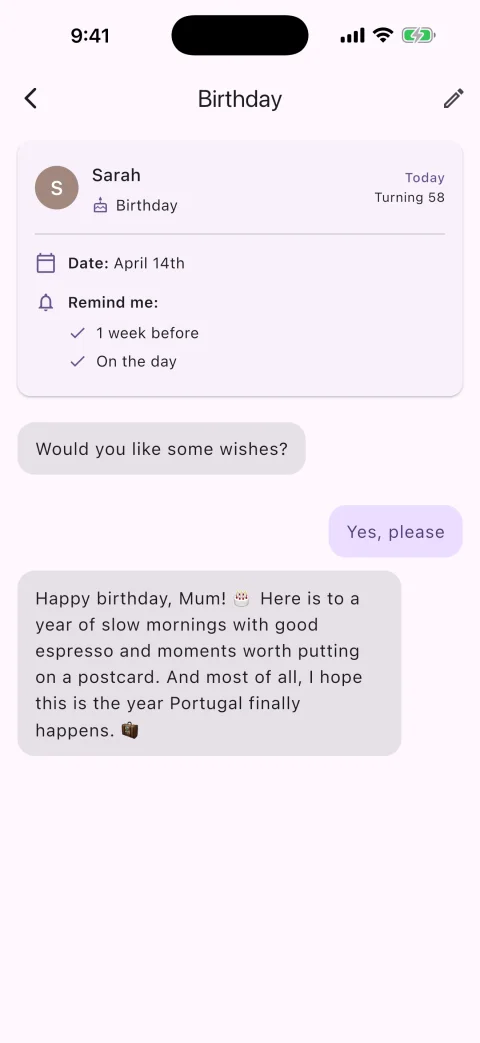 BirthMinder: the chat where the app writes the wishes